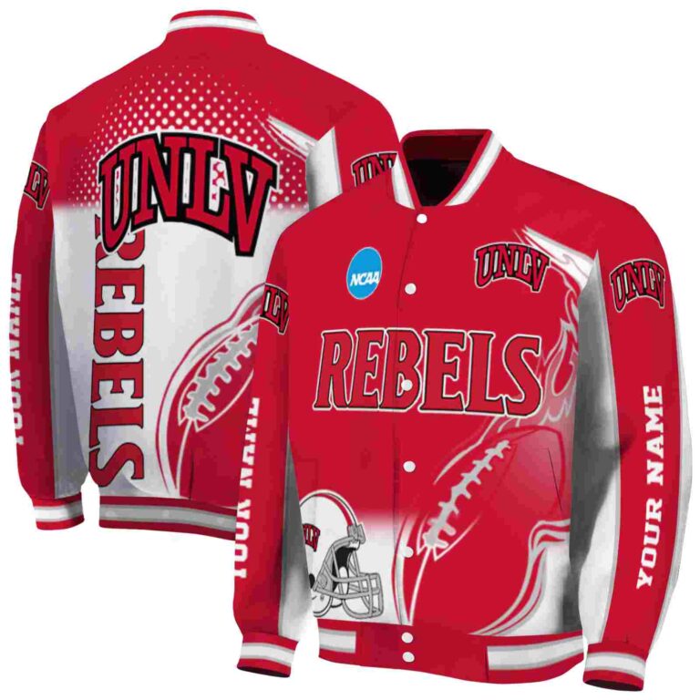 personalized unlv rebels flaming football red white jacket fashion forward jacketwow