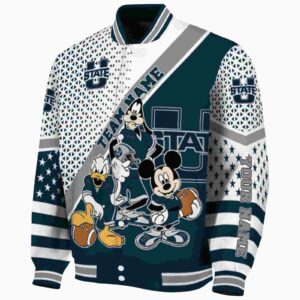 personalized utah state aggies mickey donald goofy navy white jacket best selling jacketwow