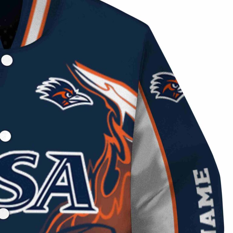 personalized utsa roadrunners flaming football orange white jacket premium grade jacketwow