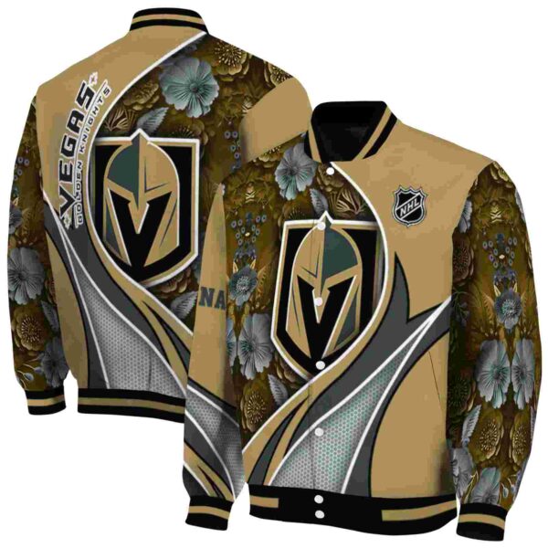 personalized vegas golden knights floral print tan jacket fashion forward jacketwow