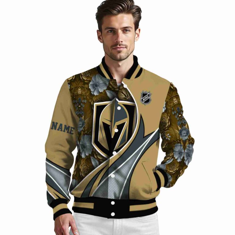 personalized vegas golden knights floral print tan jacket high quality jacketwow