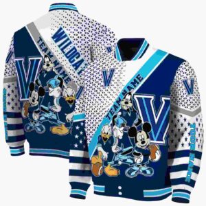 personalized villanova wildcats mickey donald goofy navy white jacket fashion forward jacketwow