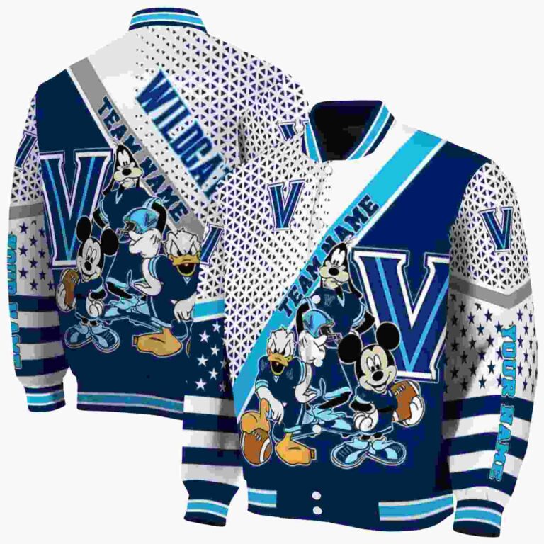 personalized villanova wildcats mickey donald goofy navy white jacket fashion forward jacketwow
