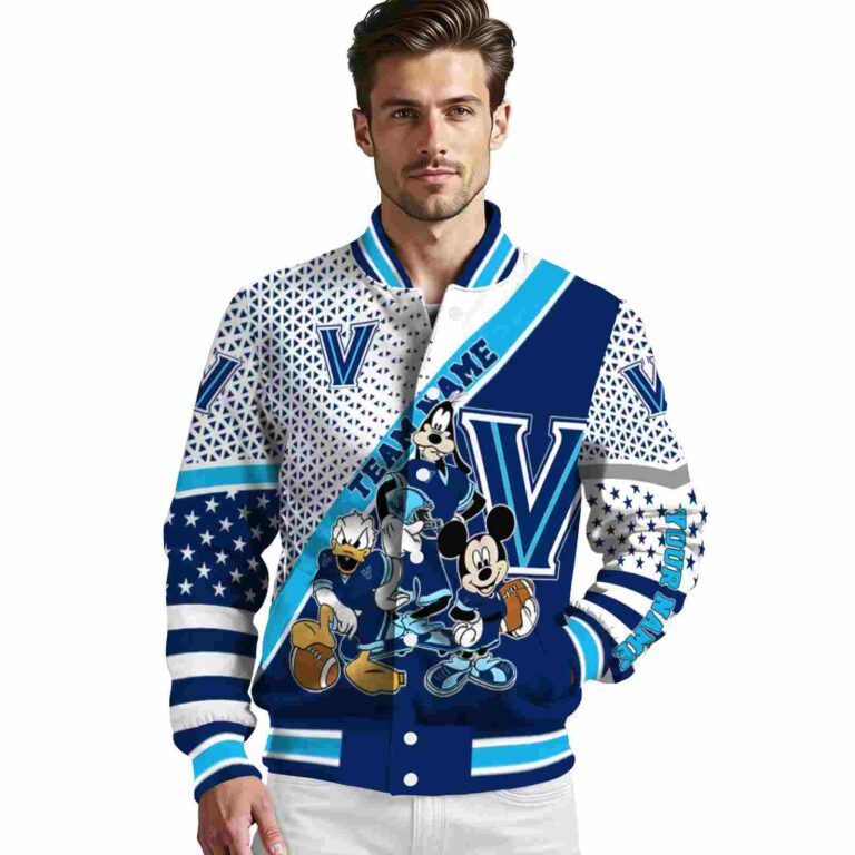 personalized villanova wildcats mickey donald goofy navy white jacket high quality jacketwow