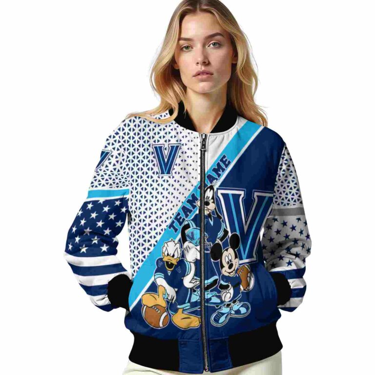 personalized villanova wildcats mickey donald goofy navy white jacket latest model jacketwow