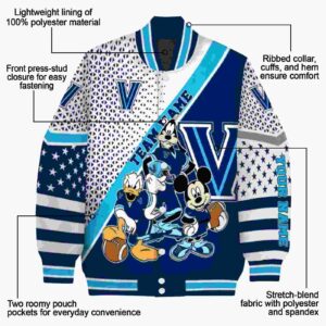 personalized villanova wildcats mickey donald goofy navy white jacket new arrival jacketwow