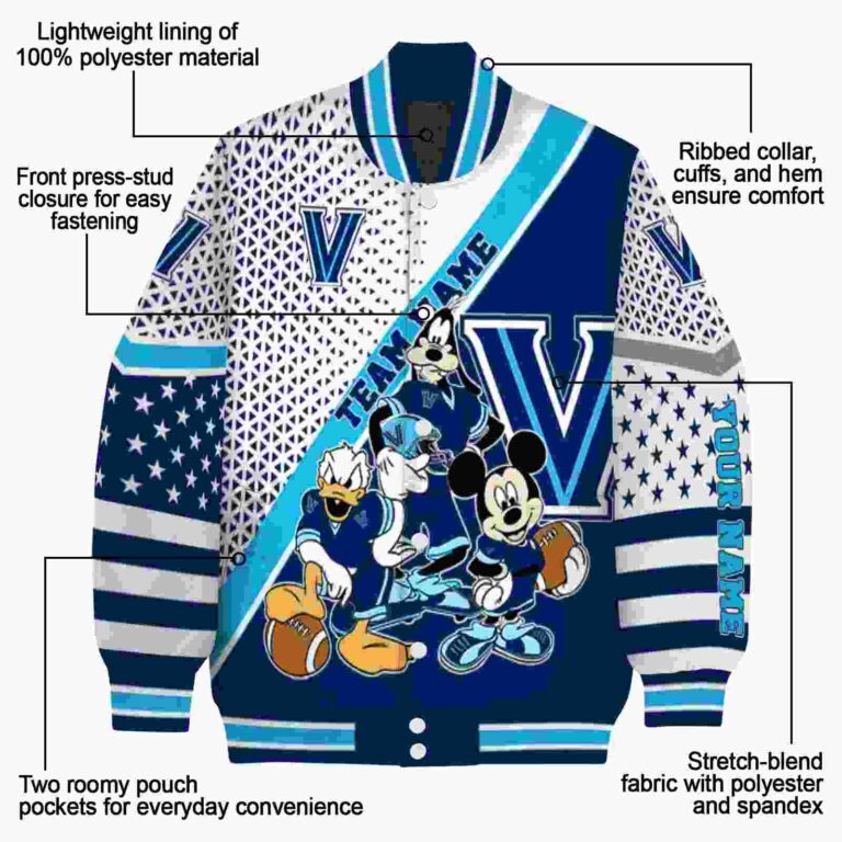 personalized villanova wildcats mickey donald goofy navy white jacket new arrival jacketwow