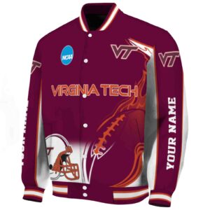 personalized virginia tech hokies flaming football maroon white jacket best selling jacketwow
