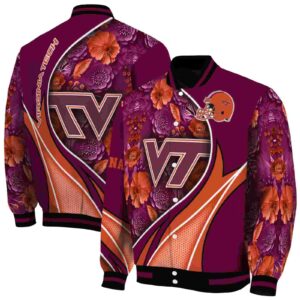 personalized virginia tech hokies floral print maroon jacket fashion forward jacketwow