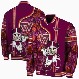 personalized virginia tech hokies rose mickey maroon jacket fashion forward jacketwow