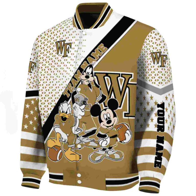 personalized wake forest demon deacons mickey donald goofy gold white jacket best selling jacketwow