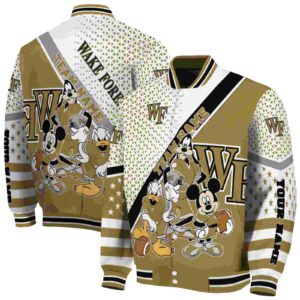 personalized wake forest demon deacons mickey donald goofy gold white jacket fashion forward jacketwow