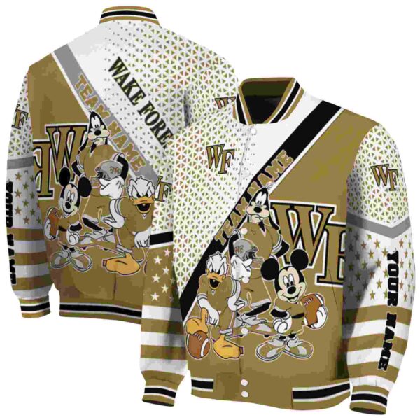 personalized wake forest demon deacons mickey donald goofy gold white jacket fashion forward jacketwow