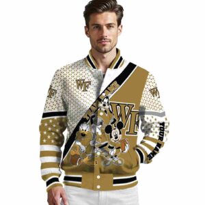 personalized wake forest demon deacons mickey donald goofy gold white jacket high quality jacketwow