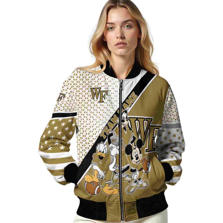 personalized wake forest demon deacons mickey donald goofy gold white jacket latest model jacketwow