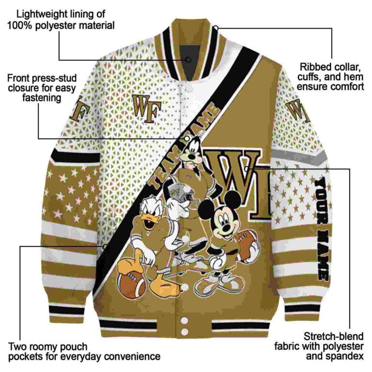 personalized wake forest demon deacons mickey donald goofy gold white jacket new arrival jacketwow