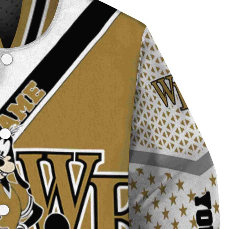 personalized wake forest demon deacons mickey donald goofy gold white jacket premium grade jacketwow