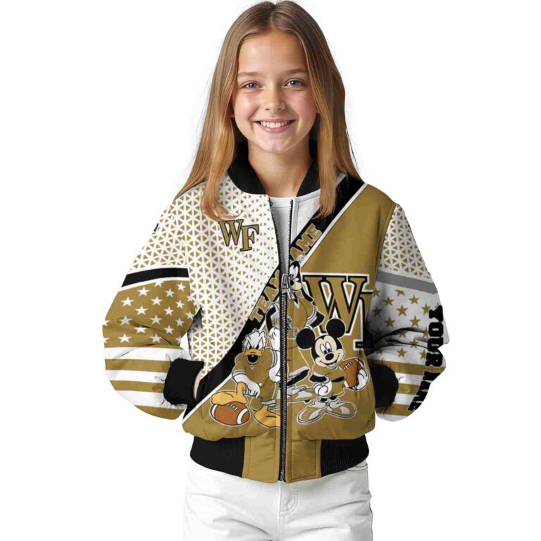 personalized wake forest demon deacons mickey donald goofy gold white jacket top rated jacketwow