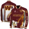 personalized washington commanders flaming football burgundy white jacket fashion forward jacketwow