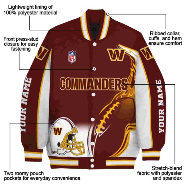 personalized washington commanders flaming football burgundy white jacket new arrival jacketwow
