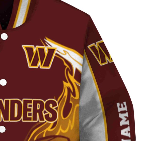 personalized washington commanders flaming football burgundy white jacket premium grade jacketwow