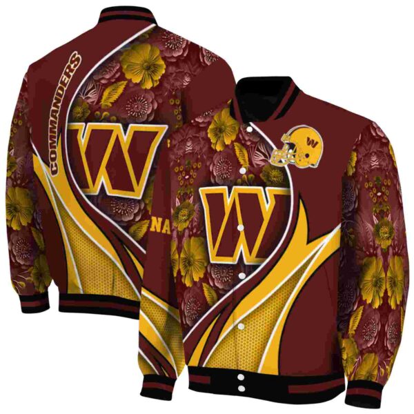 personalized washington commanders floral print burgundy jacket fashion forward jacketwow