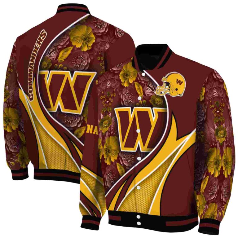 personalized washington commanders floral print burgundy jacket fashion forward jacketwow