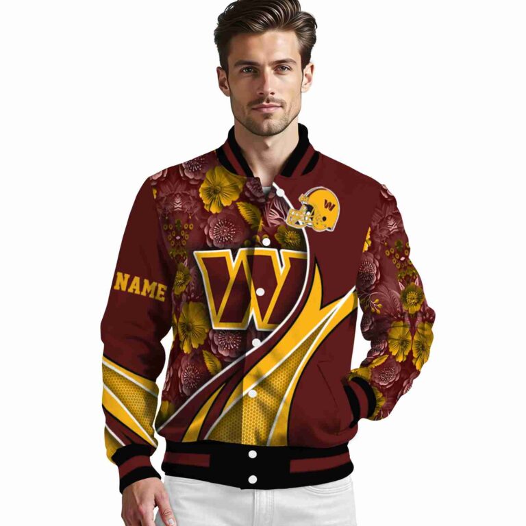 personalized washington commanders floral print burgundy jacket high quality jacketwow