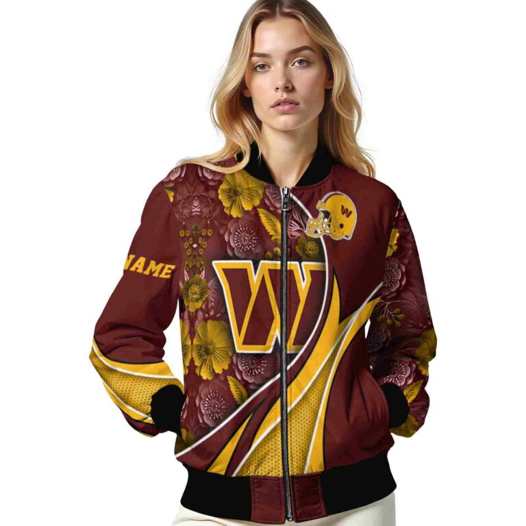 personalized washington commanders floral print burgundy jacket latest model jacketwow