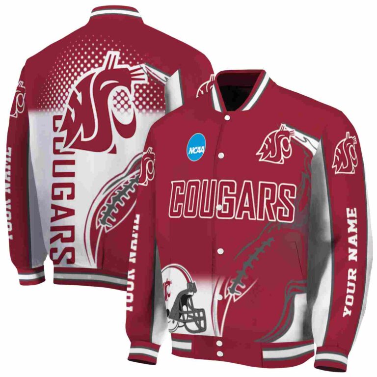 personalized washington state cougars flaming football crimson white jacket fashion forward jacketwow