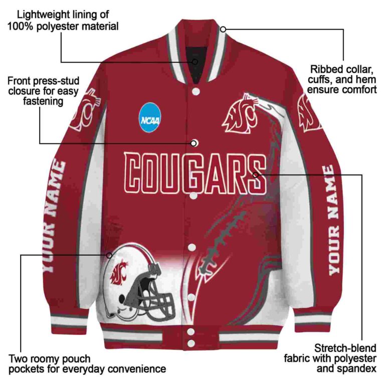 personalized washington state cougars flaming football crimson white jacket new arrival jacketwow