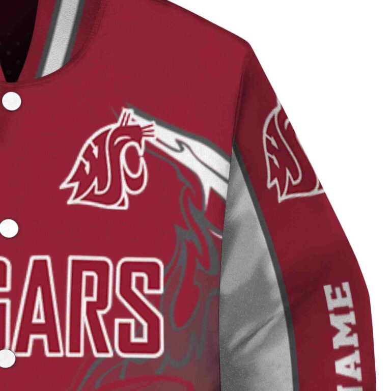 personalized washington state cougars flaming football crimson white jacket premium grade jacketwow