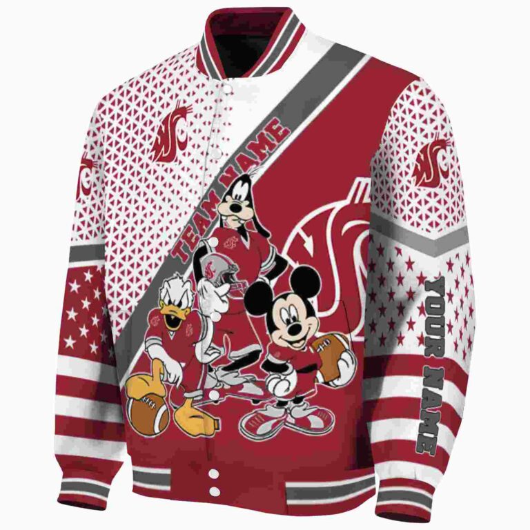 personalized washington state cougars mickey donald goofy crimson white jacket best selling jacketwow