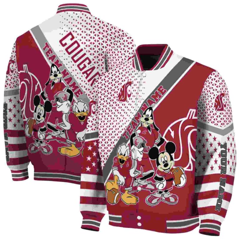 personalized washington state cougars mickey donald goofy crimson white jacket fashion forward jacketwow