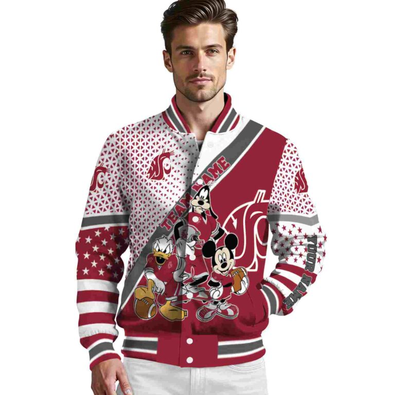 personalized washington state cougars mickey donald goofy crimson white jacket high quality jacketwow