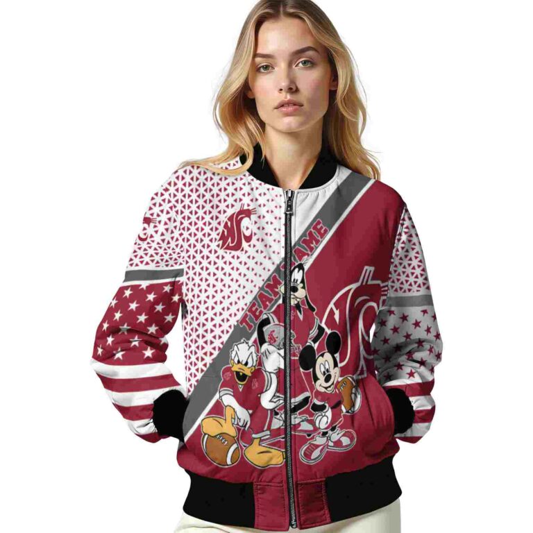 personalized washington state cougars mickey donald goofy crimson white jacket latest model jacketwow