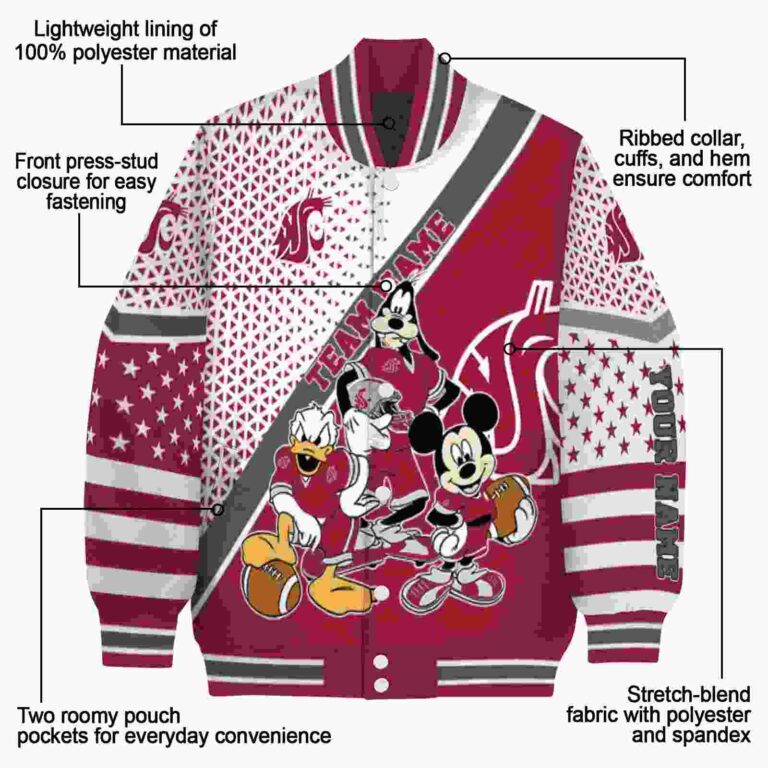 personalized washington state cougars mickey donald goofy crimson white jacket new arrival jacketwow