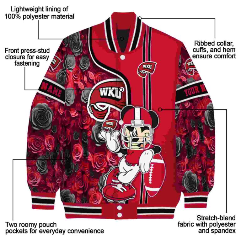 personalized western kentucky hilltoppers rose mickey red jacket new arrival jacketwow