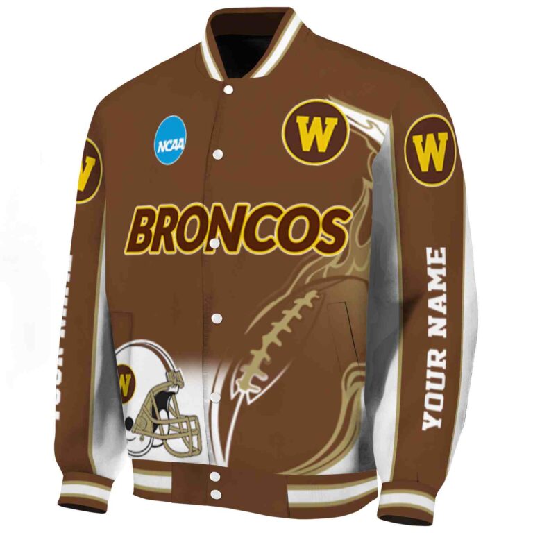 personalized western michigan broncos flaming football brown white jacket best selling jacketwow
