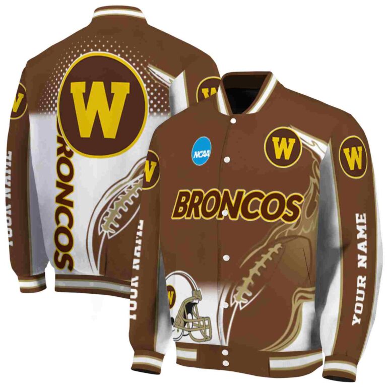 personalized western michigan broncos flaming football brown white jacket fashion forward jacketwow