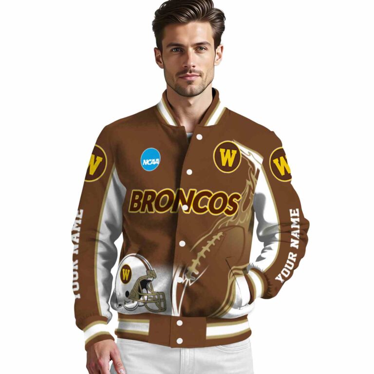 personalized western michigan broncos flaming football brown white jacket high quality jacketwow