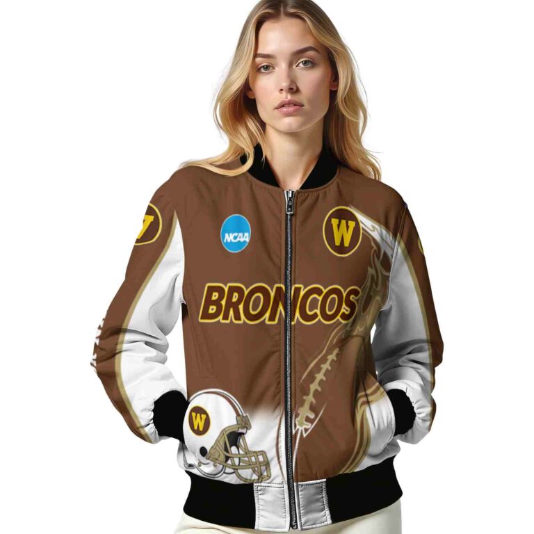 personalized western michigan broncos flaming football brown white jacket latest model jacketwow