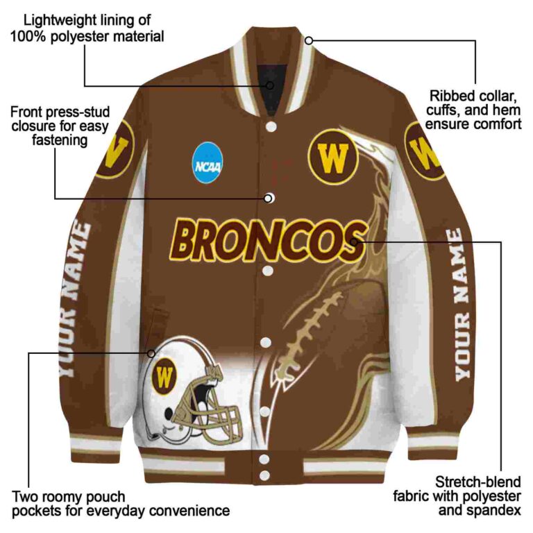 personalized western michigan broncos flaming football brown white jacket new arrival jacketwow