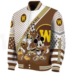 personalized western michigan broncos mickey donald goofy brown white jacket best selling jacketwow