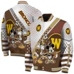 personalized western michigan broncos mickey donald goofy brown white jacket best selling jacketwow