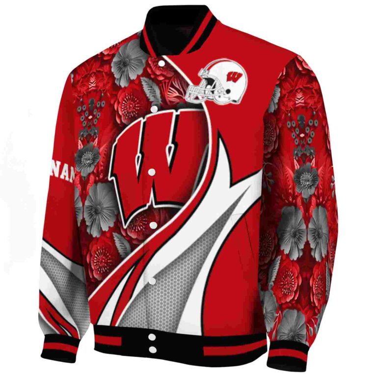 personalized wisconsin badgers floral print red jacket best selling jacketwow