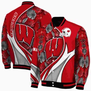 personalized wisconsin badgers floral print red jacket fashion forward jacketwow
