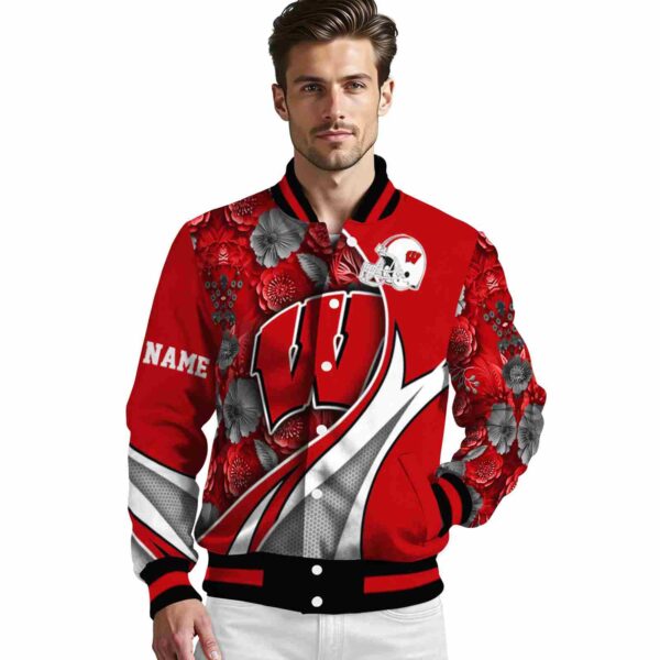 personalized wisconsin badgers floral print red jacket high quality jacketwow