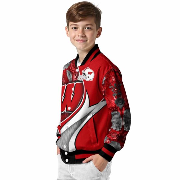 personalized wisconsin badgers floral print red jacket trendy jacketwow
