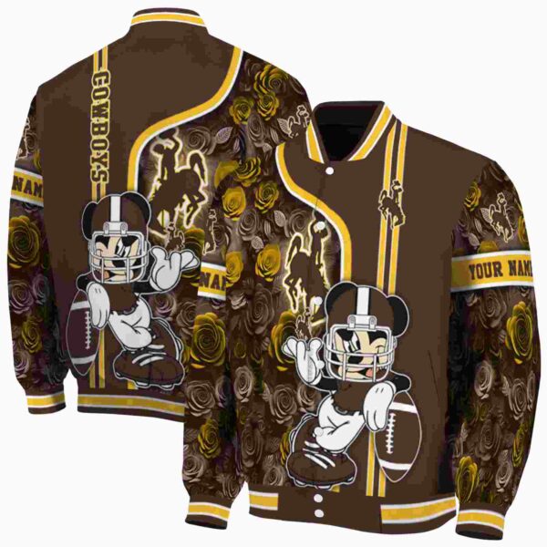 personalized wyoming cowboys rose mickey brown jacket fashion forward jacketwow